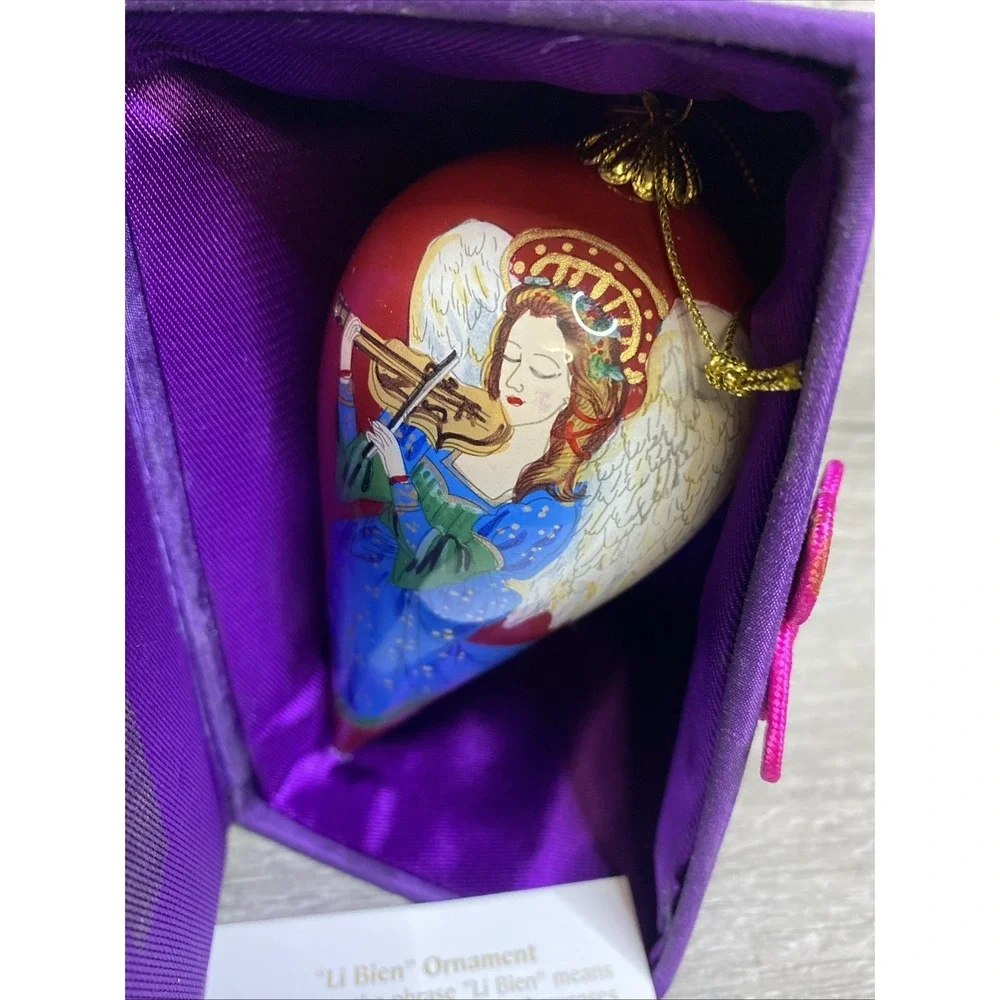 Pier 1 Imports Li Bien Christmas Angel Violin Red Glass Teardrop Ornament 2017